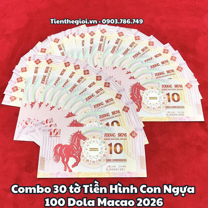 Combo 30 Tiền Lì Xì 10 Dola Macao Hình Con Ngựa 2026